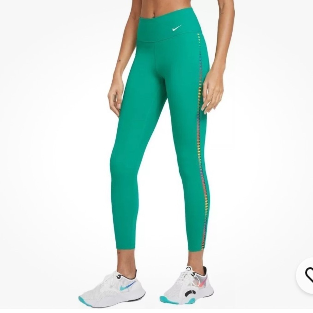 Nike One Dri Fit Green Rainbow Ladder 7/8 Training Tights Size Small